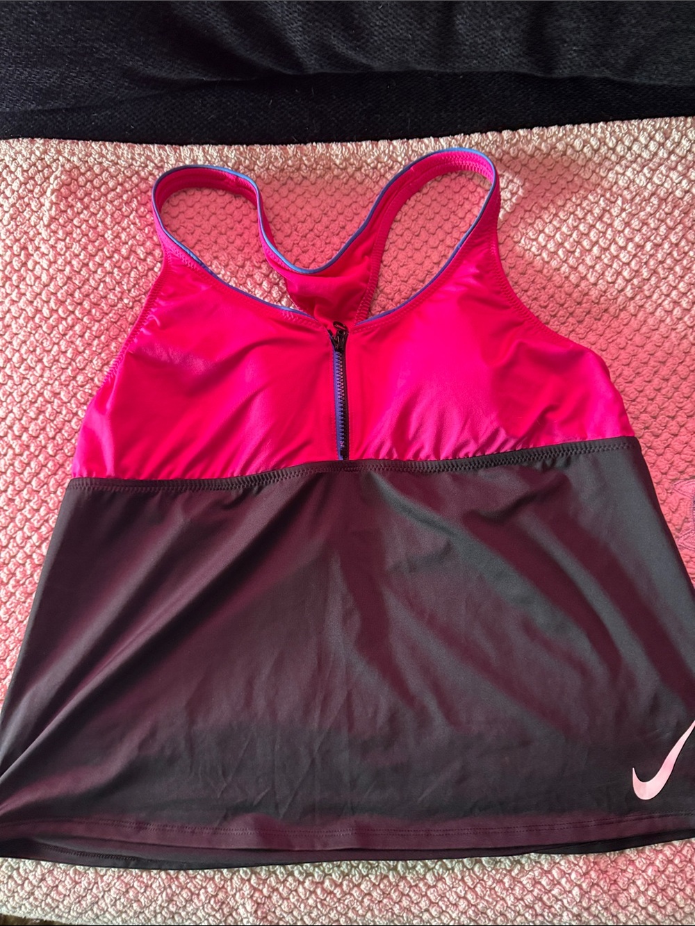 Nike Pink and Black racerback tankini swim top with zipper in the front